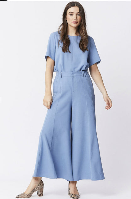 Pantaloni cropped blu a gamba larga in crêpe Jayley Collection