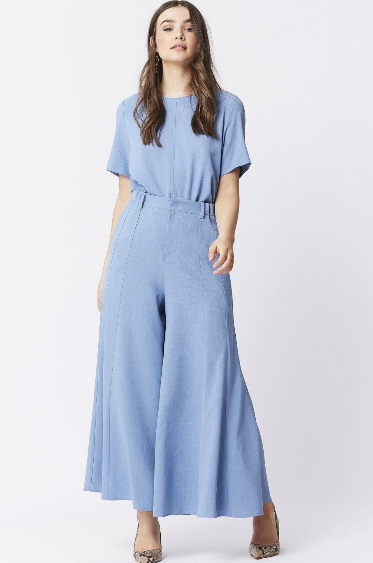 Pantaloni cropped blu a gamba larga in crêpe Jayley Collection