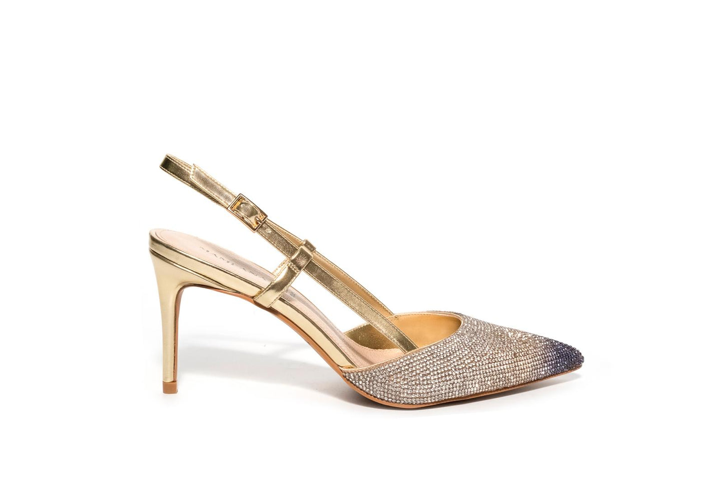 Scarpa con tacco strass platino