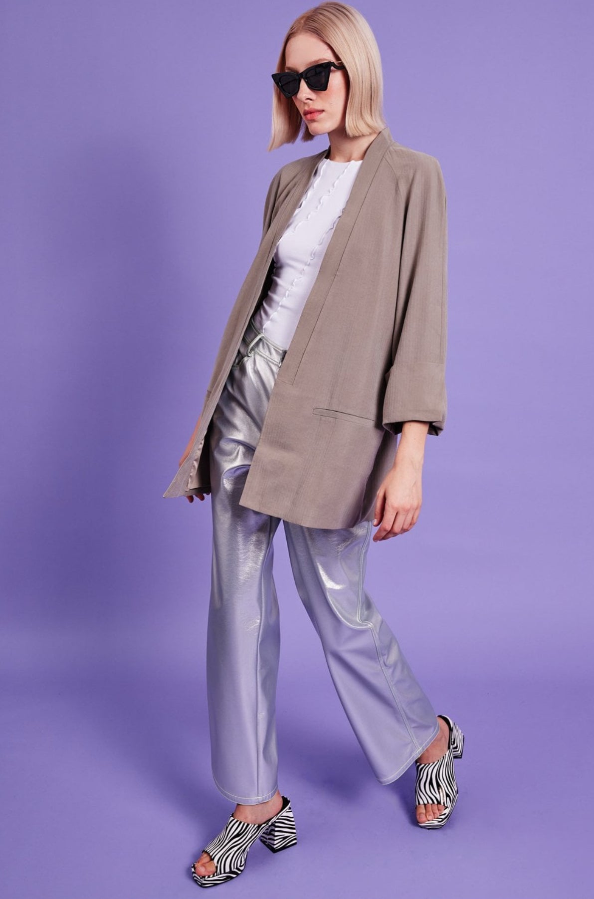 Giacca kimono in misto seta color moka Jayley Collection