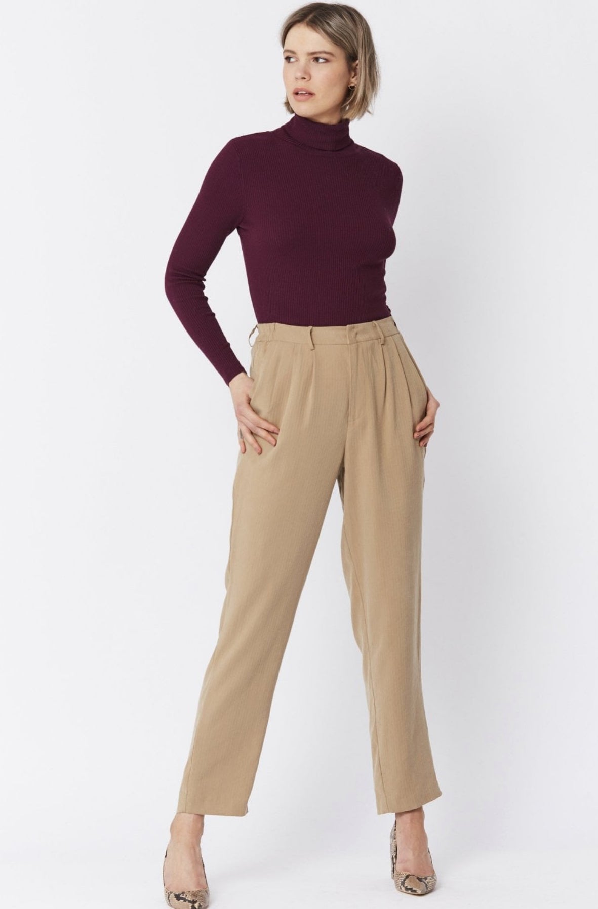 Pantaloni in misto seta color moka Jayley Collection