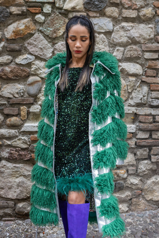 Cappotto Verde in Shearling Metallizzato Jayley Collection